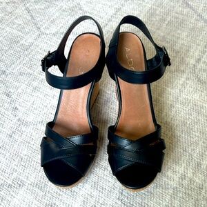 Aldo Toomer Black Leather Wedge with Cork Base
